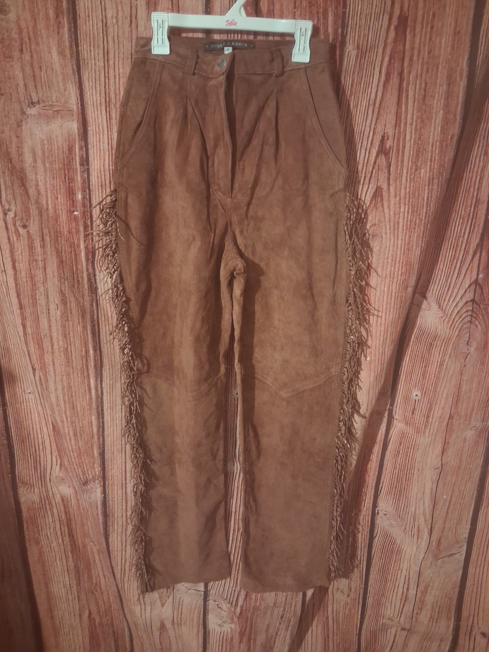 Double D Ranch Brown Suede-Look Fringe Pants